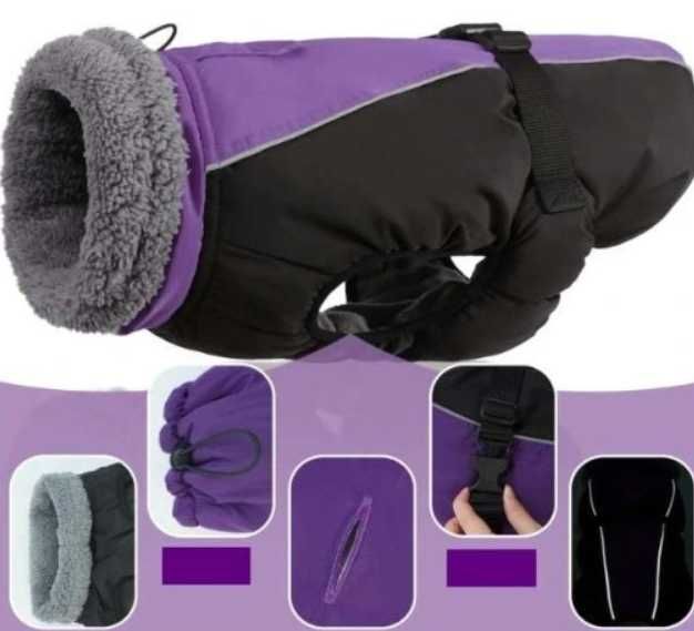 Kurtka zimowa, wodoodporna, ocieplana z polarem w środku, dla psa, L