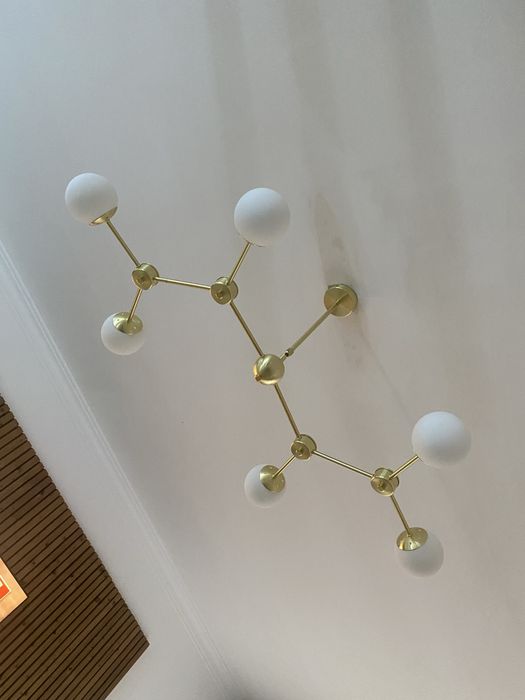 Candeeiro de Teto Metal Dourado e Vidro 6 Focos