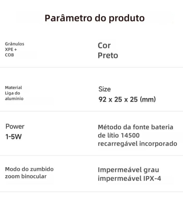 Lanterna tática Led recarregável