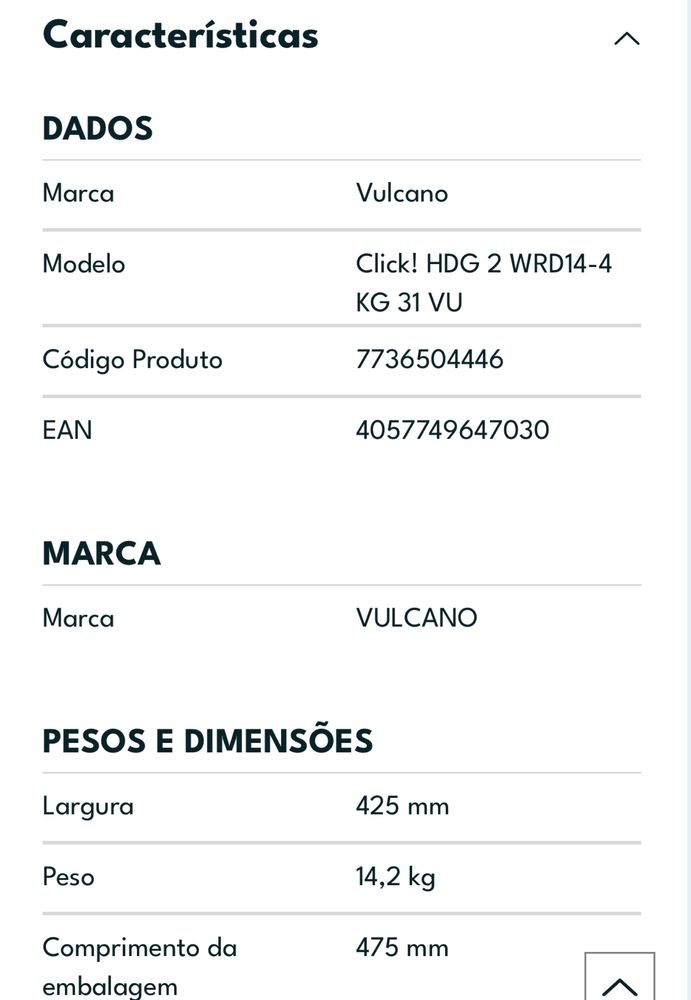 NOVO - Vulcano - esquentador gas butano 14 litros