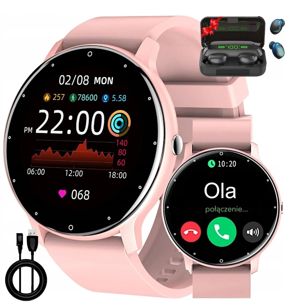 Smartwatch zegarek damski puls połączenie sport