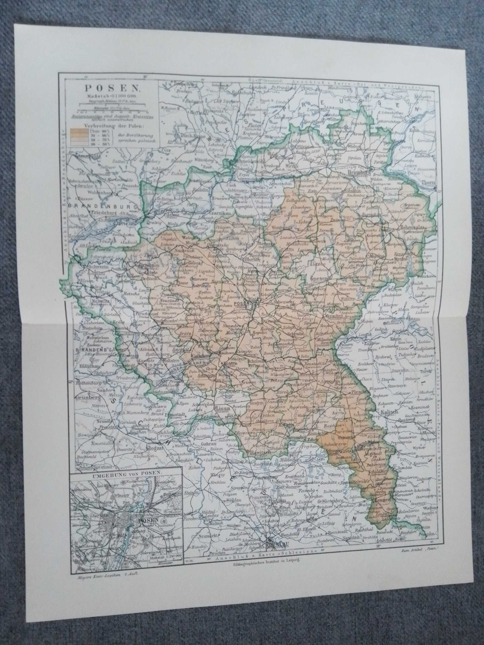 Wielkopolska - Poznań  oryginalna mapa z XIX w.