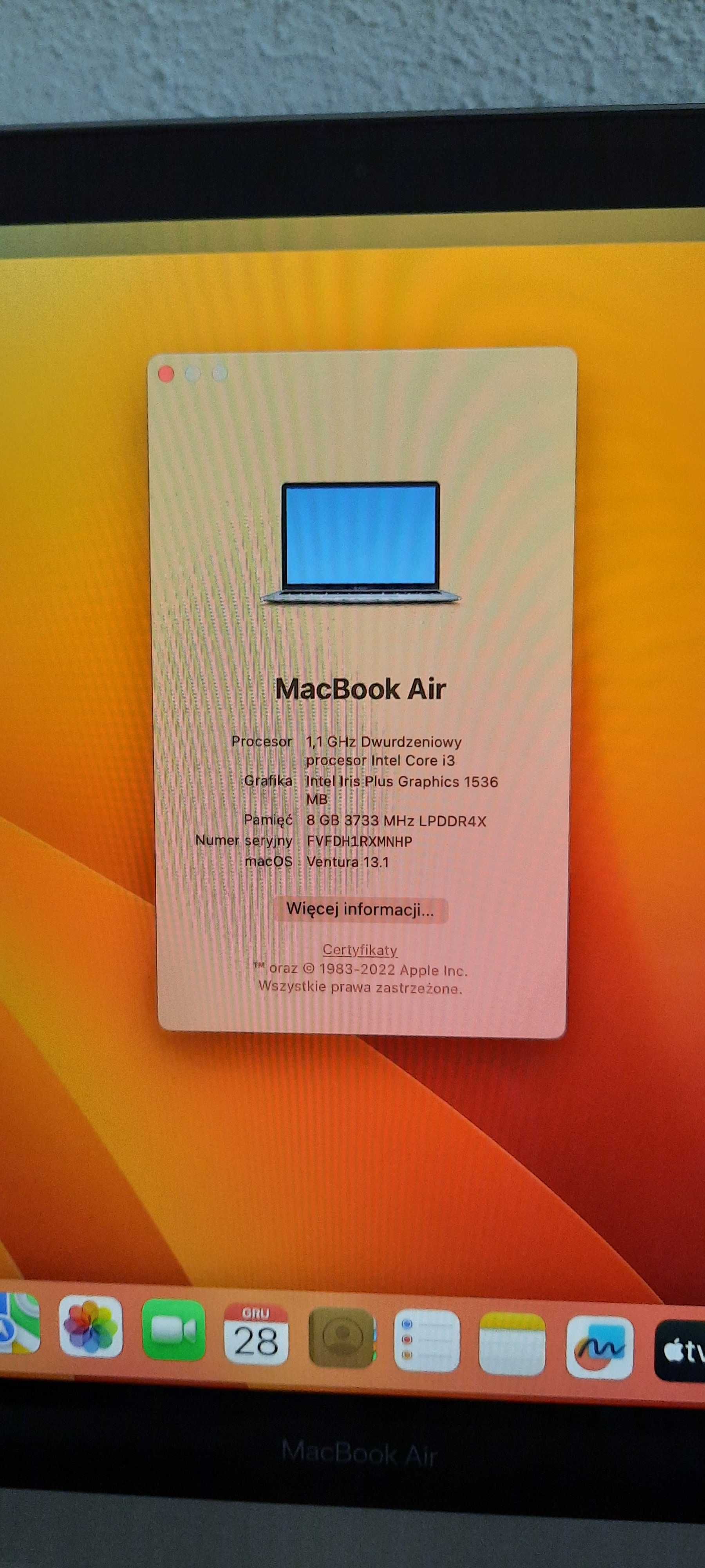 MacBook Air 13" i3 1.1GHz/8GB/256GB SSD/Iris Plus