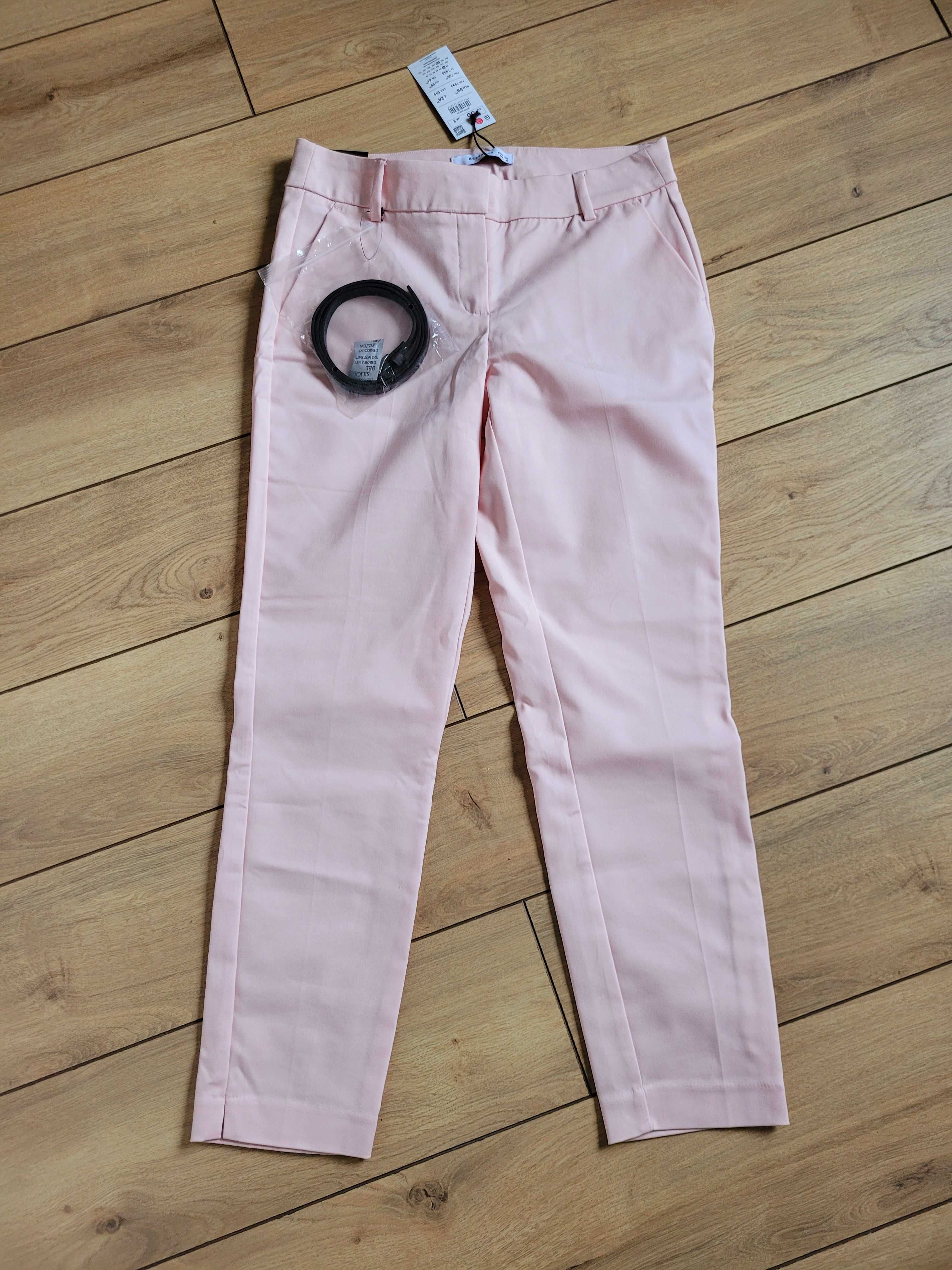 Nowe klasyczne długie spodnie Reserved 36 S kant pasek różowe