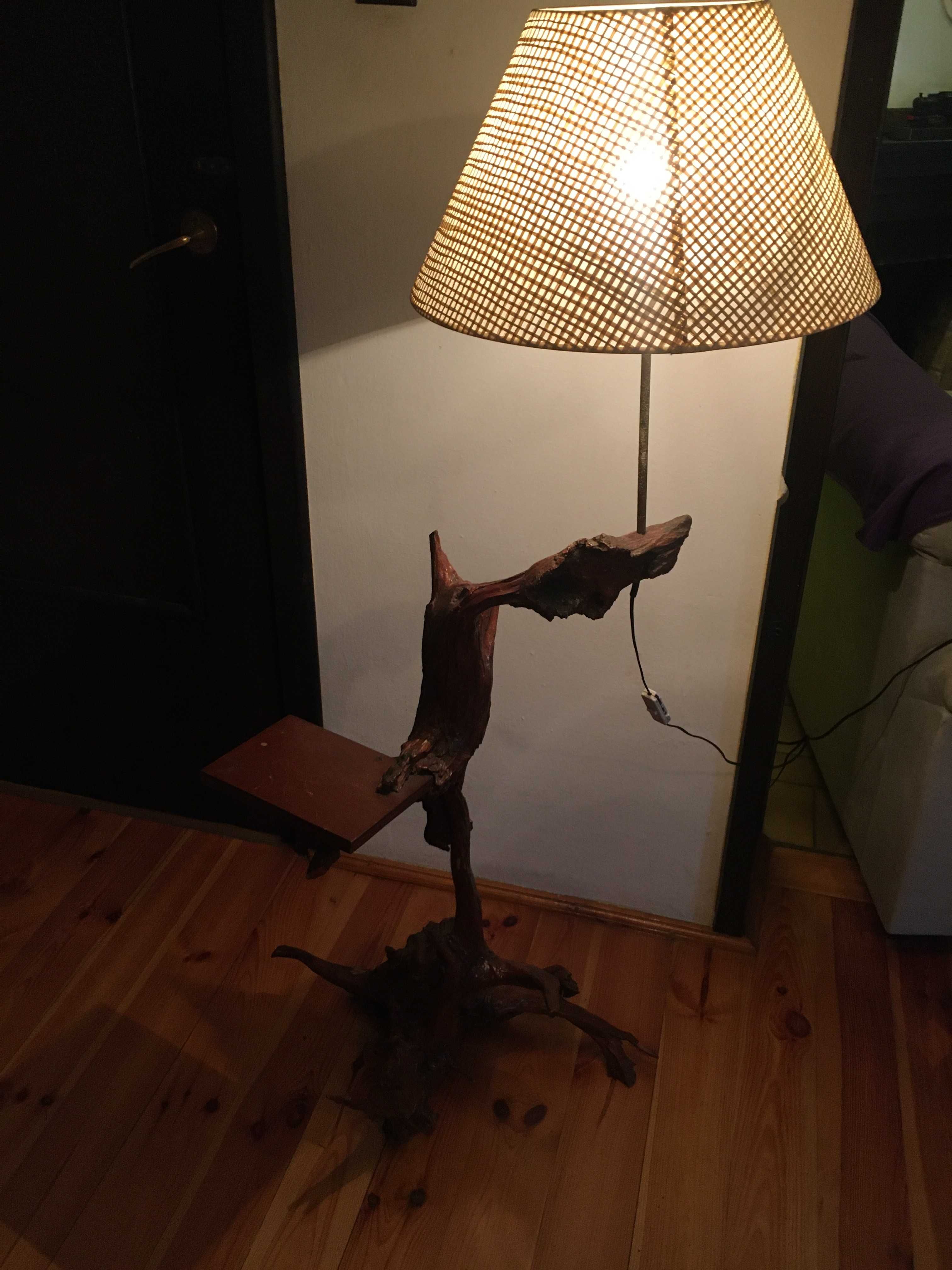 Lampa podłogowa z abażurem, vintage, ręcznie wykonana.