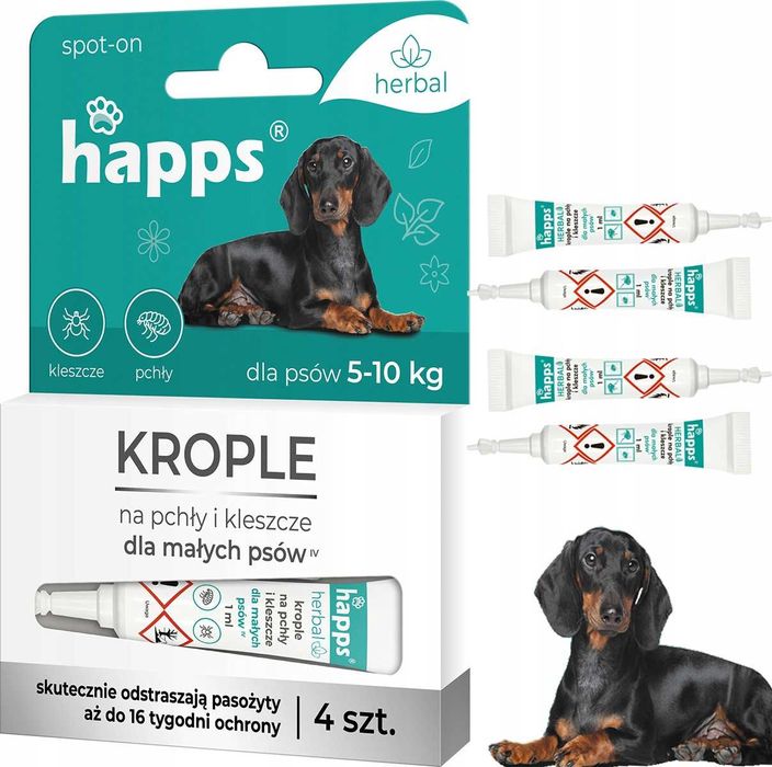 HAPPS Herbal - krople na pchły i kleszcze dla małych psów do 10kg 4szt