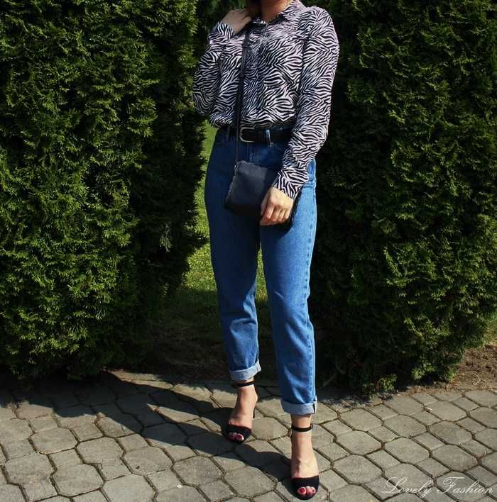 Biało-czarna, wiskozowa koszula w zebrę, Carry, S (36)