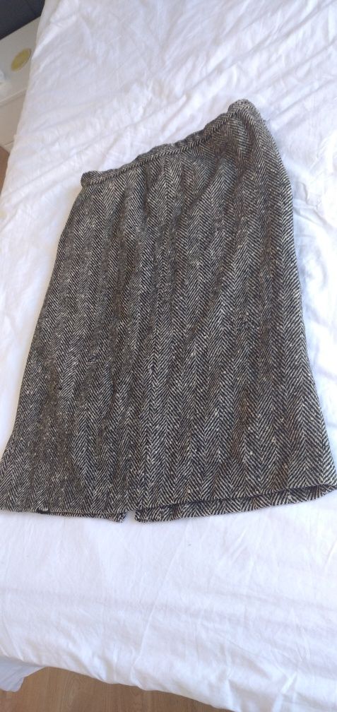 Spódnica midi 100% wełna XL XXL czarna biała pepitka wełniana 42 44