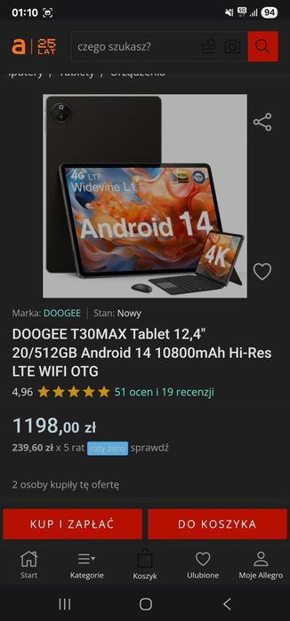 Dobry Tablet Doogee T30 Max IPS 12.4 cala 2.5K ram 20gb dysk 512gb
