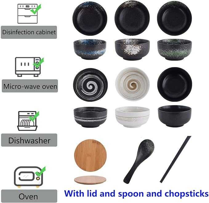 Miska Ceramiczna Porcelanowa Do Ramen Zestaw z łyżkami i pałeczkami