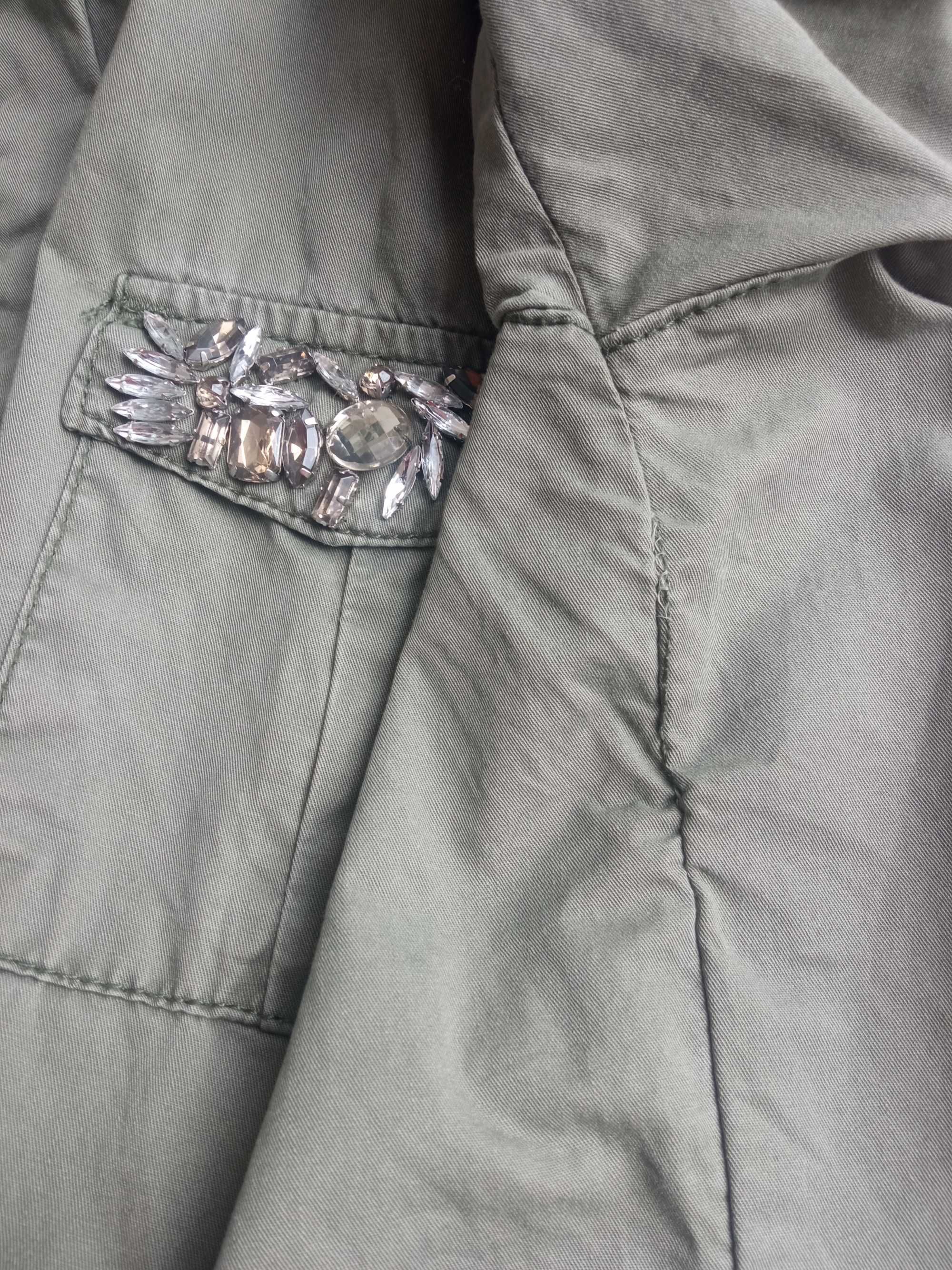 Koszula damska militarna denim z cyrkoniami 36 S Khaki