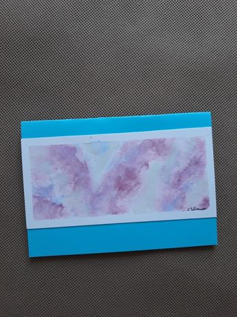 Ręcznie robiona kartka okolicznościowa "Różowe chmury" niebieska