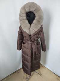 Женское пальто с натуральным мехом песца под соболя, 42-56 размеры