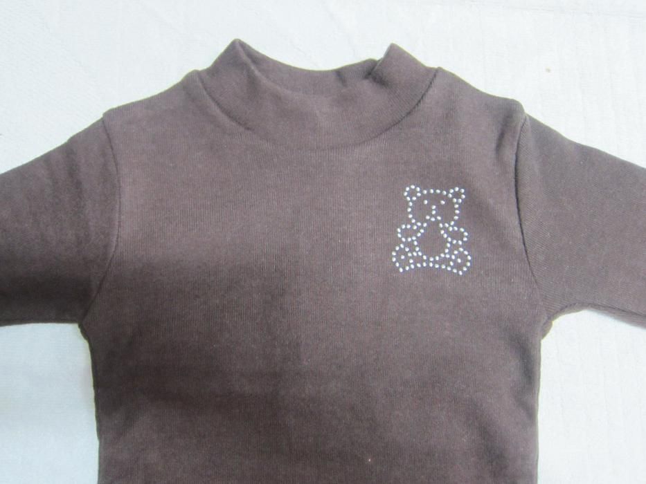 Camisola menina Castanha c/ Urso Prateado 6 Meses:meia gola/gola alta