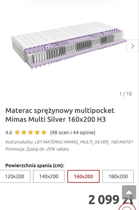 Lozko160x200 z materacem oraz stolikiem nocnym