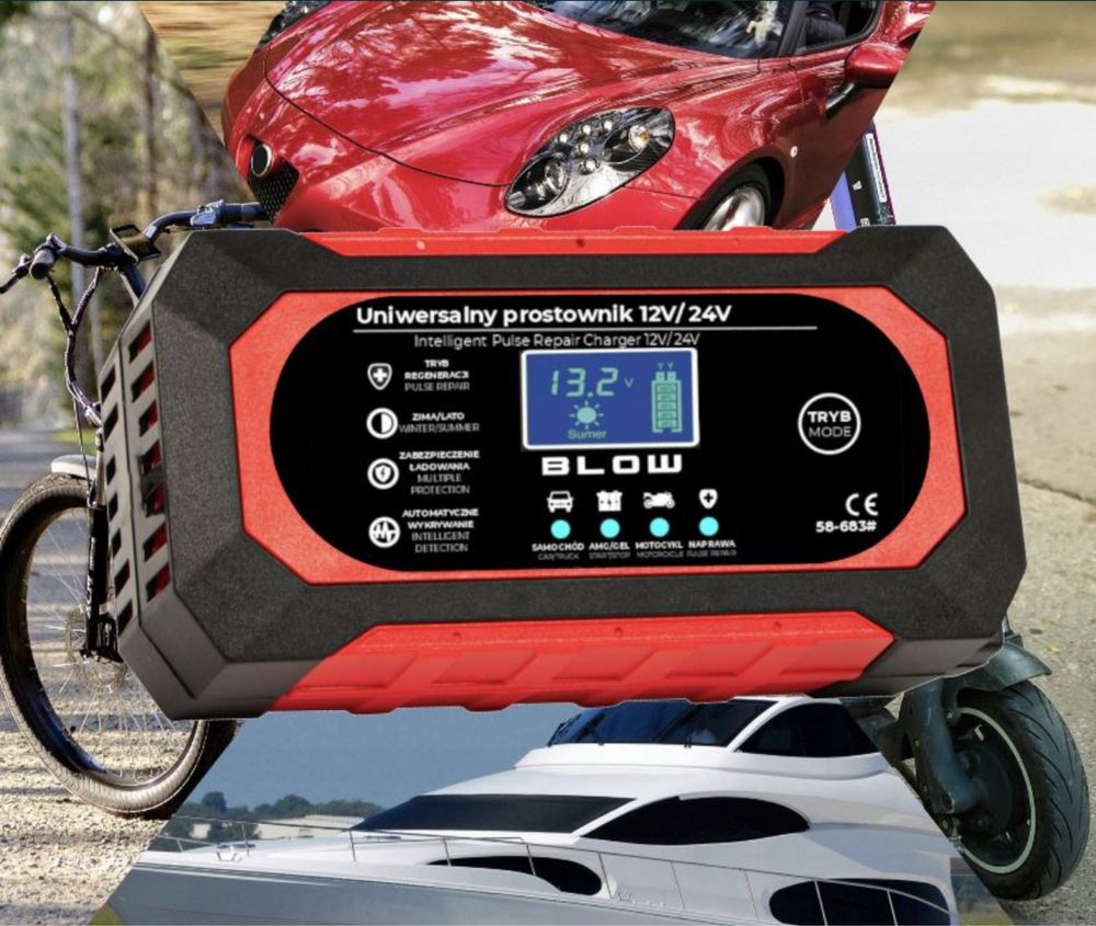 Prostownik Samochodowy Automatyczny Ładowarka Akumulatora LCD 24V