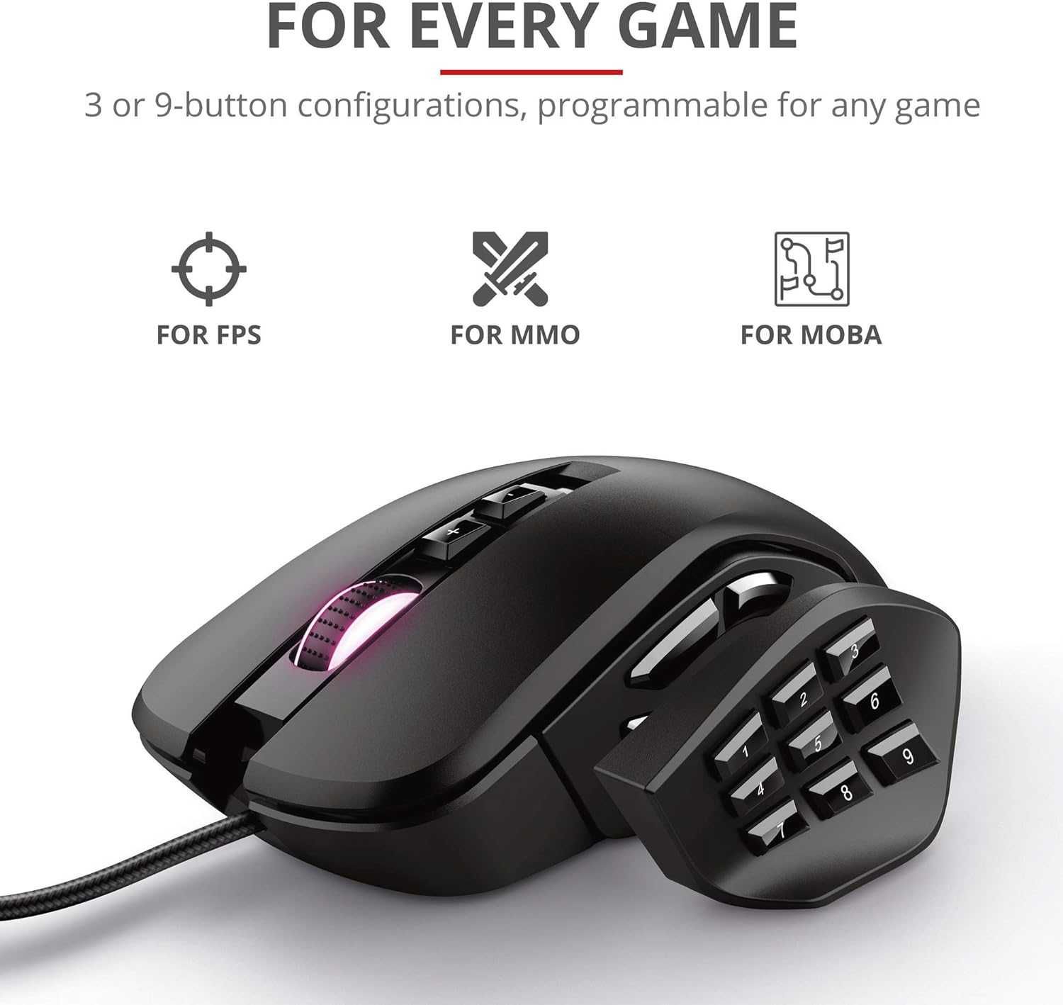 Myszka przewodowa dla graczy Trust GXT 970 Morfix RGB wymienne boki