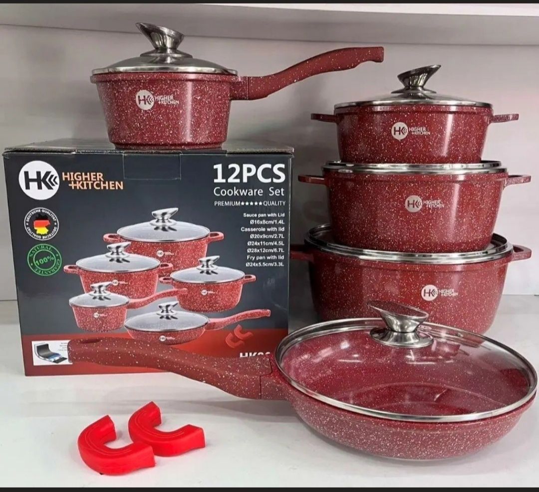 Красный и Черный Набор кастрюль Higher Kitchen цена за набор 4-7 ф.