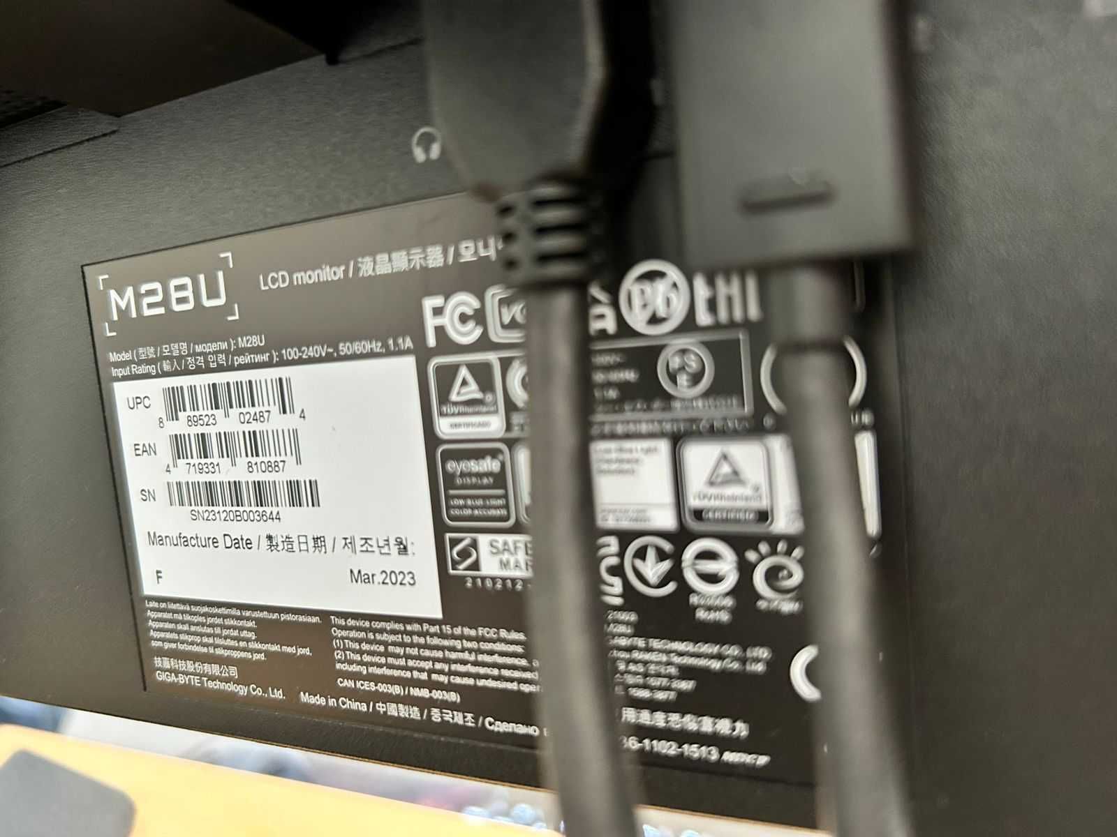 Monitor Gigabyte M28U 28" LED UltraHD 4K 144Hz USB-C