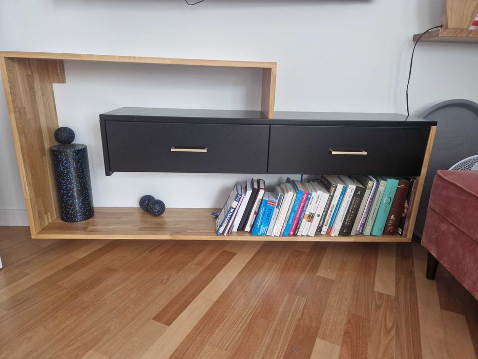 Szafka RTV z szufladami LOFT czarno- debowa, robiona na zamowienie