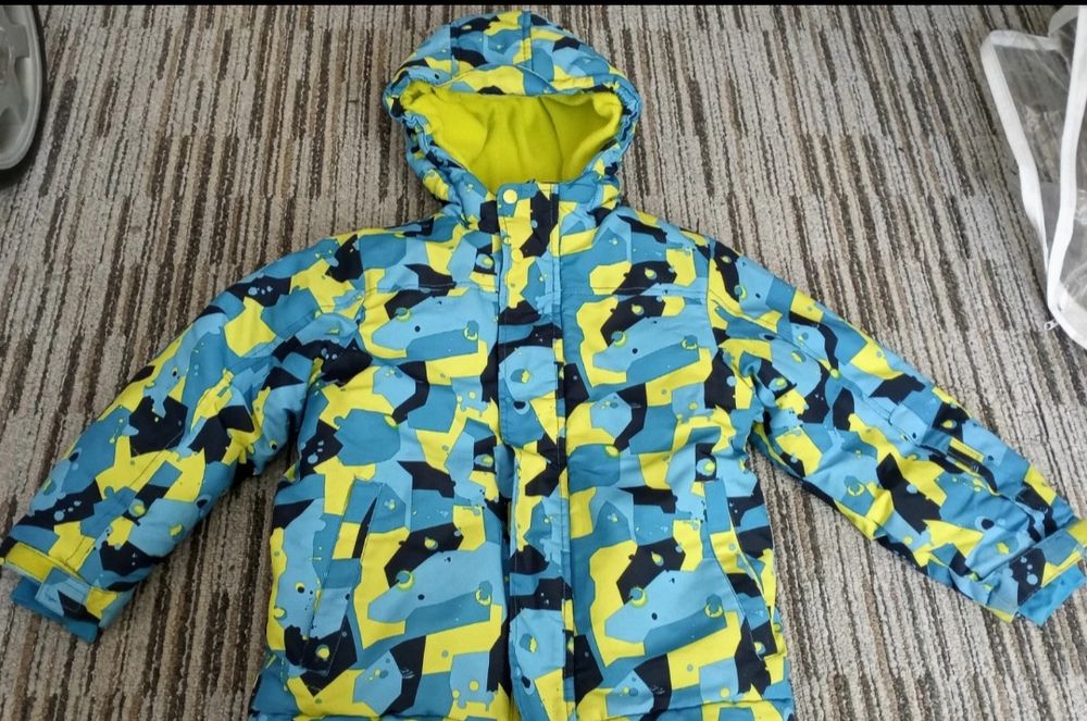 Kurtka chłopięca zimowa narciarska wzorzysta polar kaptur 5.10.15