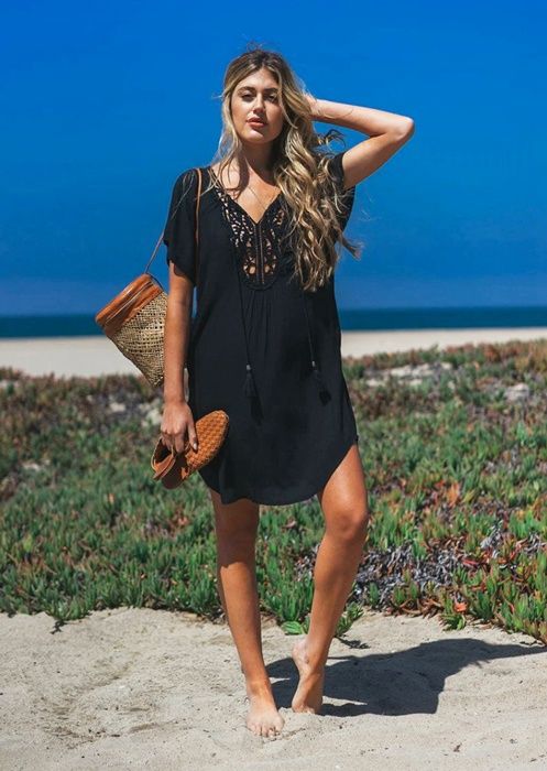 Tunika plażowa pareo letnia sukienka boho czarna