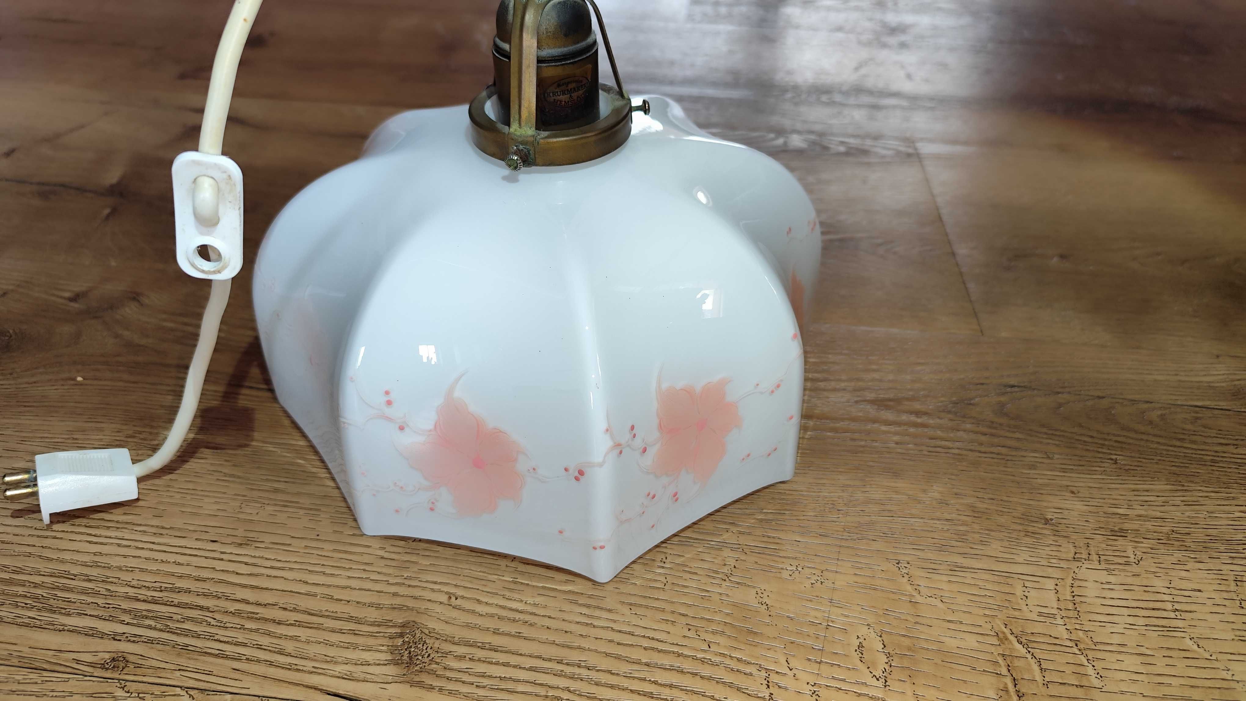 Lampa sufitowa z opalowego szkła z 1940r. ręcznie malowana vintage PRL