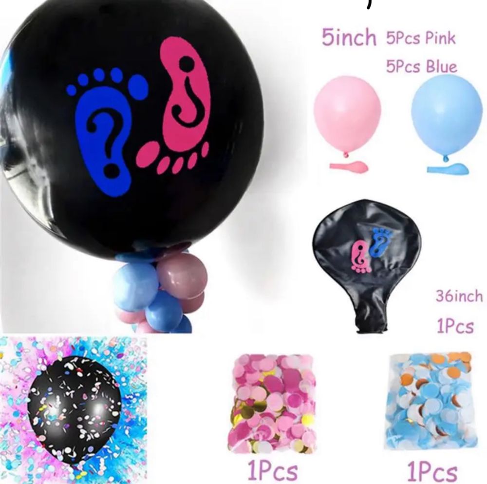 Balon z konfetti i mini balonikami dla Gender Party