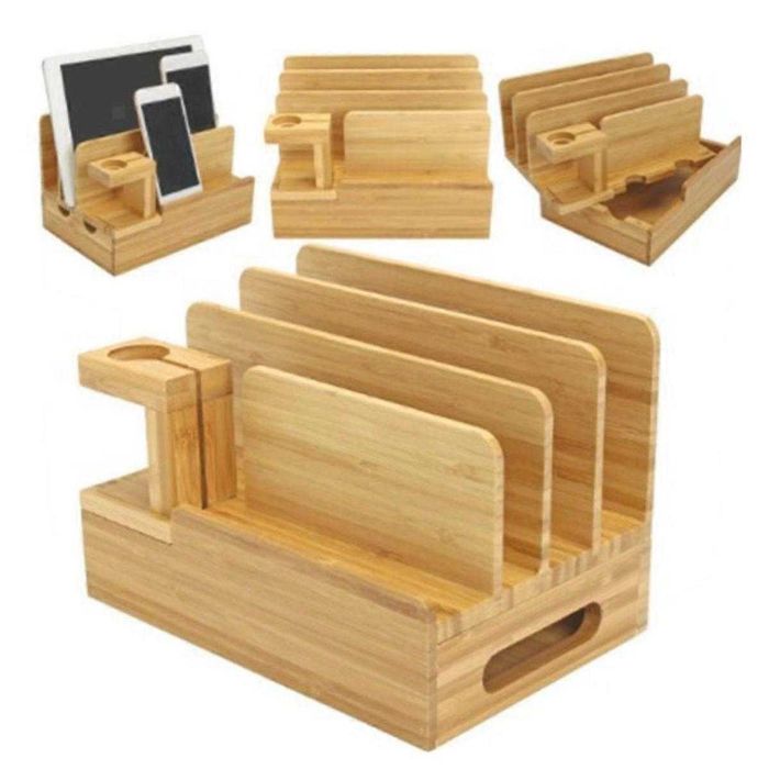 Estação de Carregamento USB de Bambu para Dispositivos