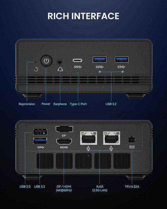 Мини ПК Ryzen 7840HS, DDR5 16GB, SSD NVMe 512GB