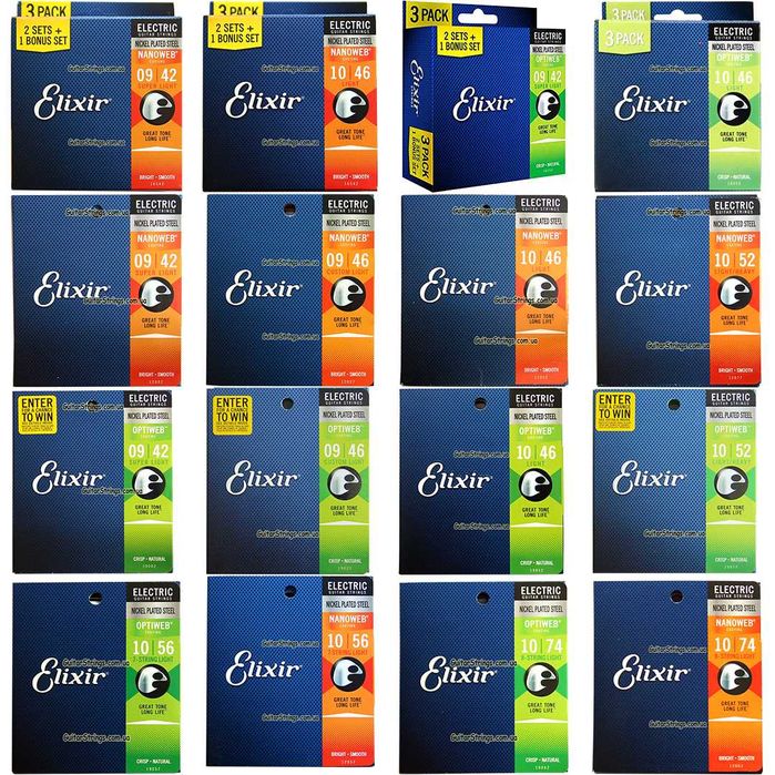 Струны Elixir Nanoweb Optiweb для электрогитары Оригинал сделано в США