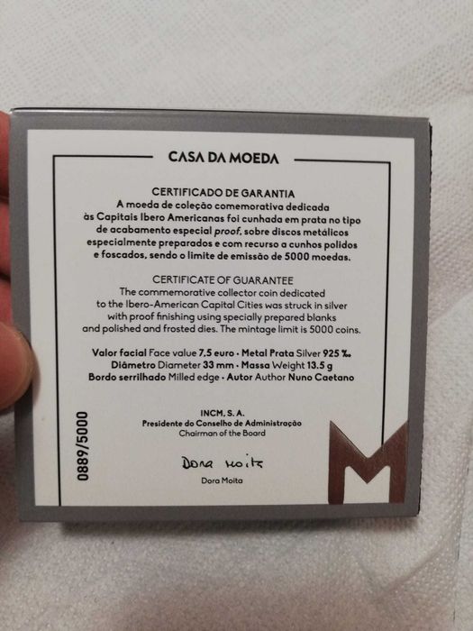 Moeda Prata proof 7,5E Capitais Iberoamericanas Lisboa Elétrico 2024