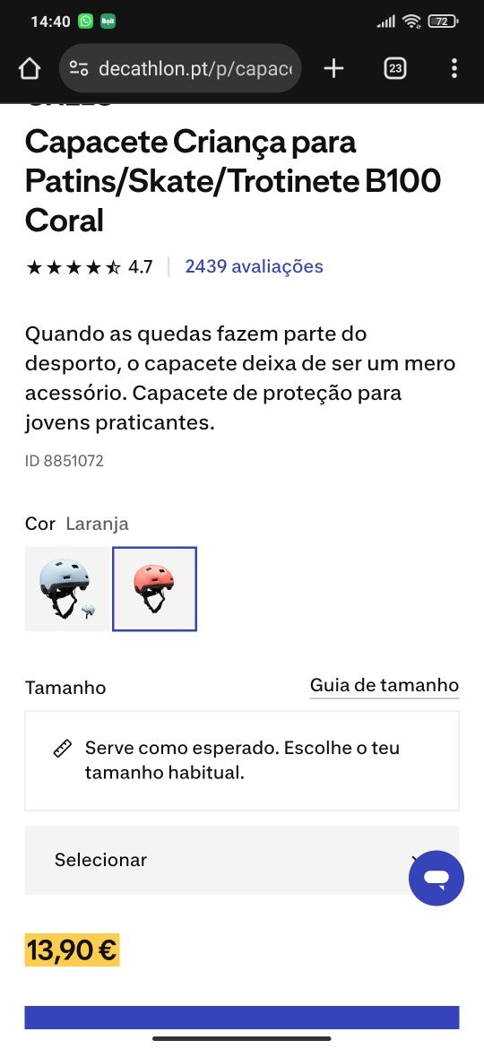 Capacete criança bicicleta