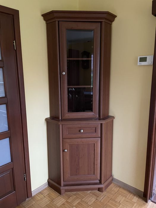 Zestaw mebli do salonu, mebloscianka, szafka narożna, półka, witrynka