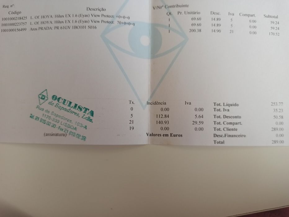 Óculos PRADA + Lentes Hoya no valor de 300€