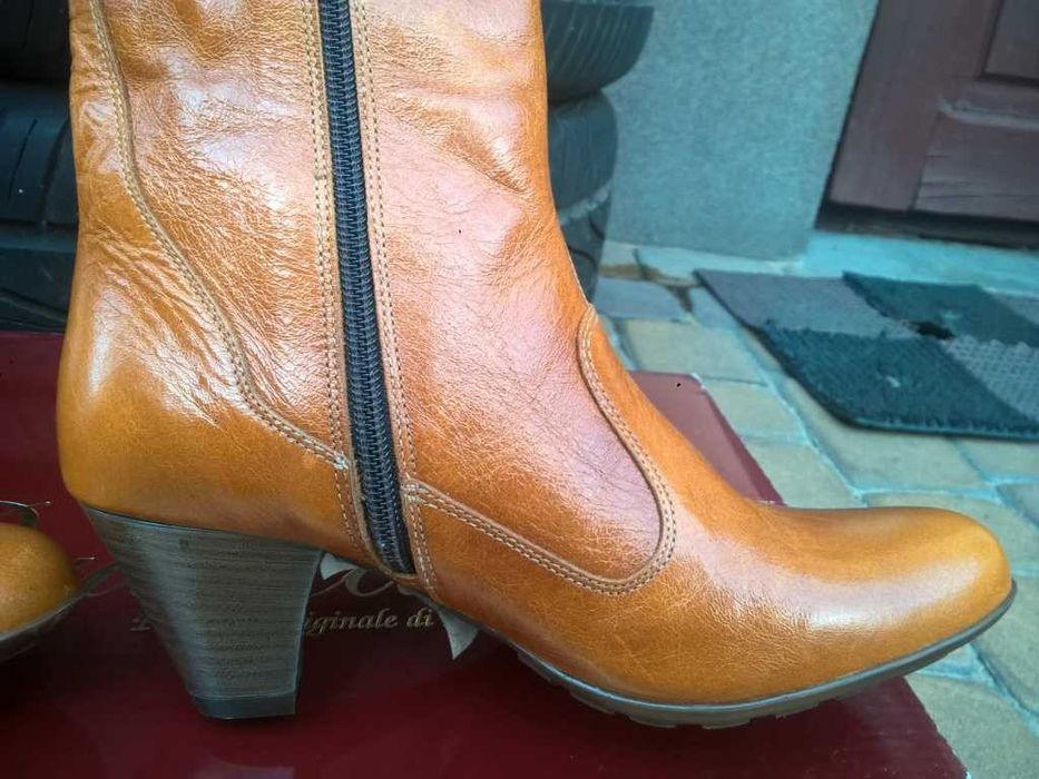 NOWE Buty-Kozaki KOWBOJKI 37 Naturalna skóra100% MIODOWY I-Klasa Gw.6m
