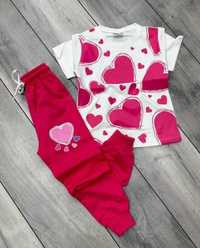 Komplet dres dla dziewczynki bluzka + spodnie serca różowe 134/140