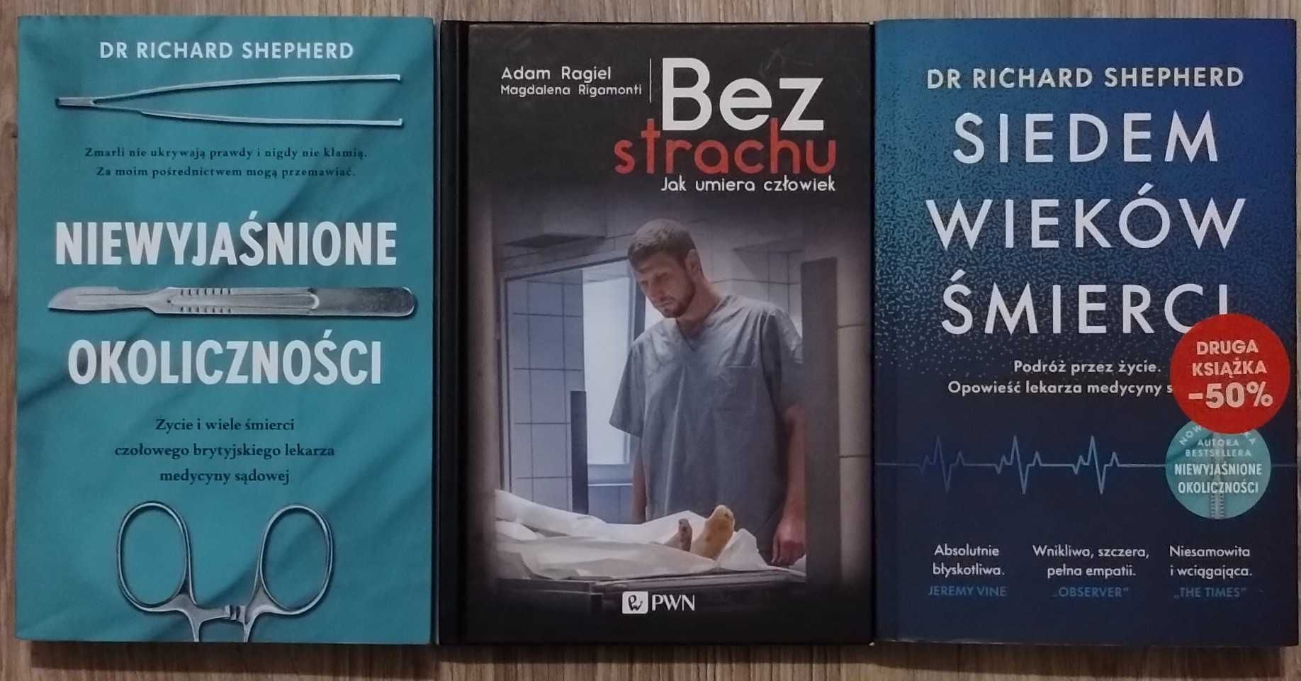 3 książki tematyka medyczna, śmierć Bez strachu, Niewyjaśnione