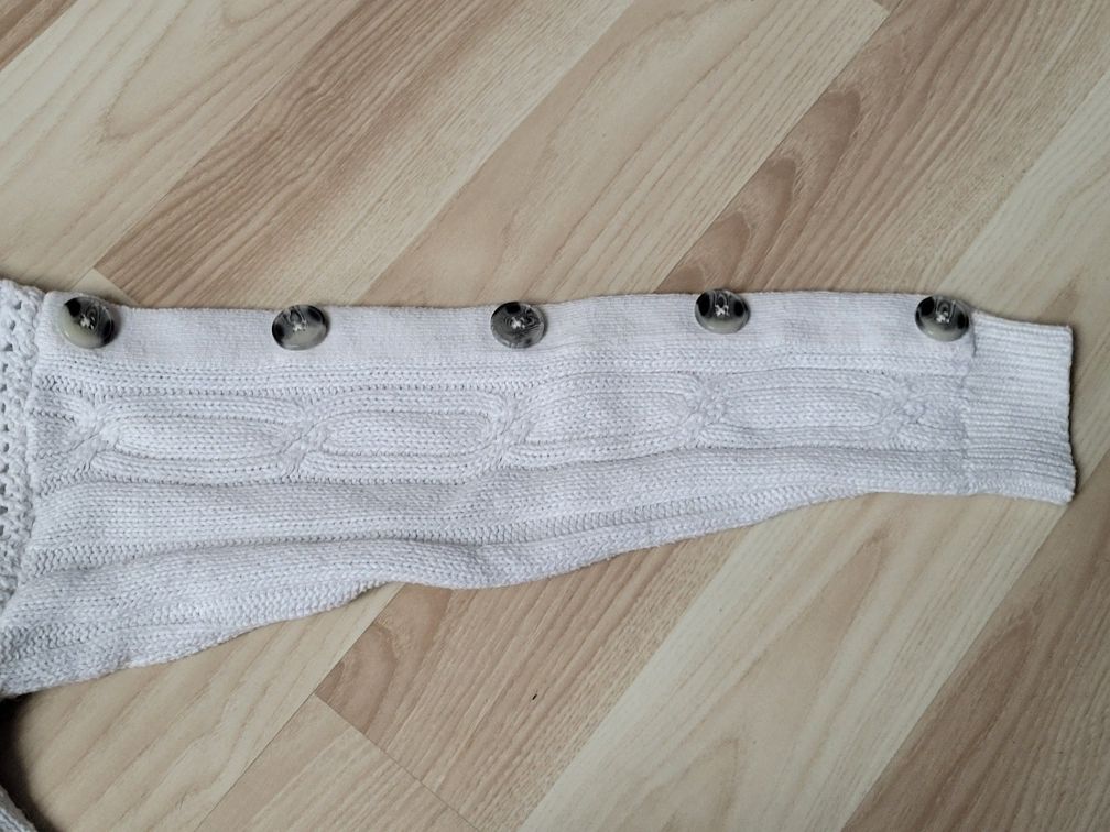 Sweter damski we wzór warkoczy biały gruby splot 38/M M&S ciepły