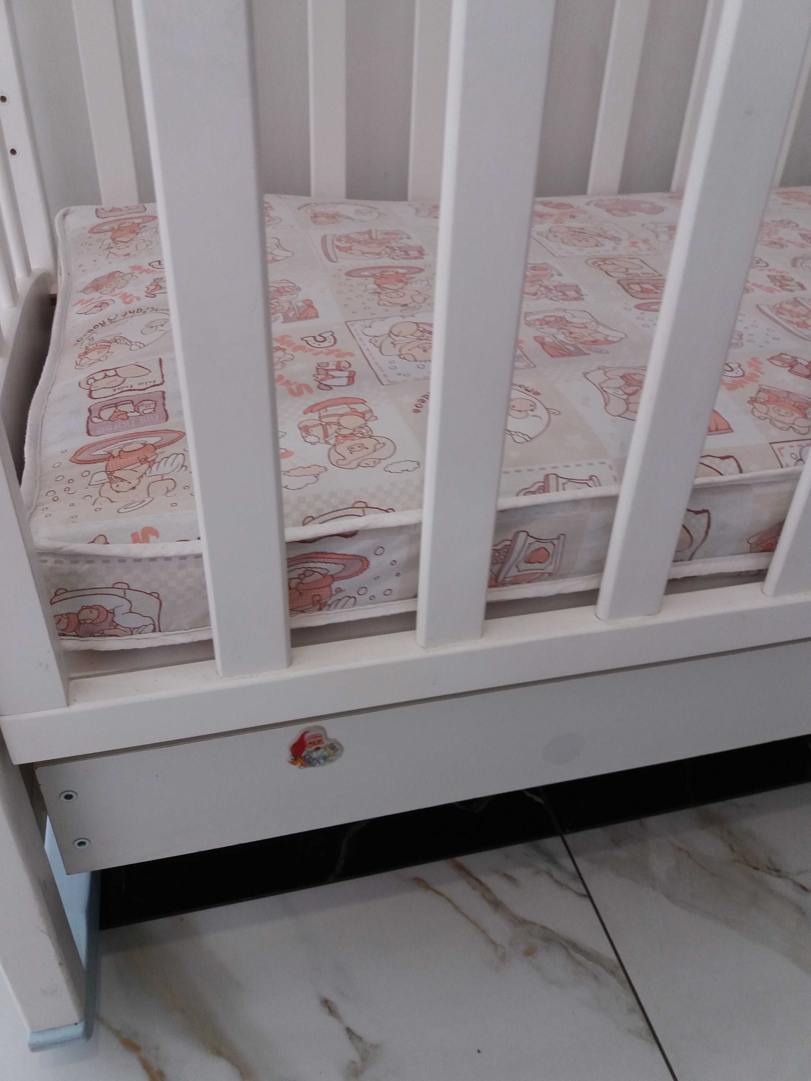 Детская кроватка Верес Соня ЛД2 Бело-голубая с апликацией с матрасом
