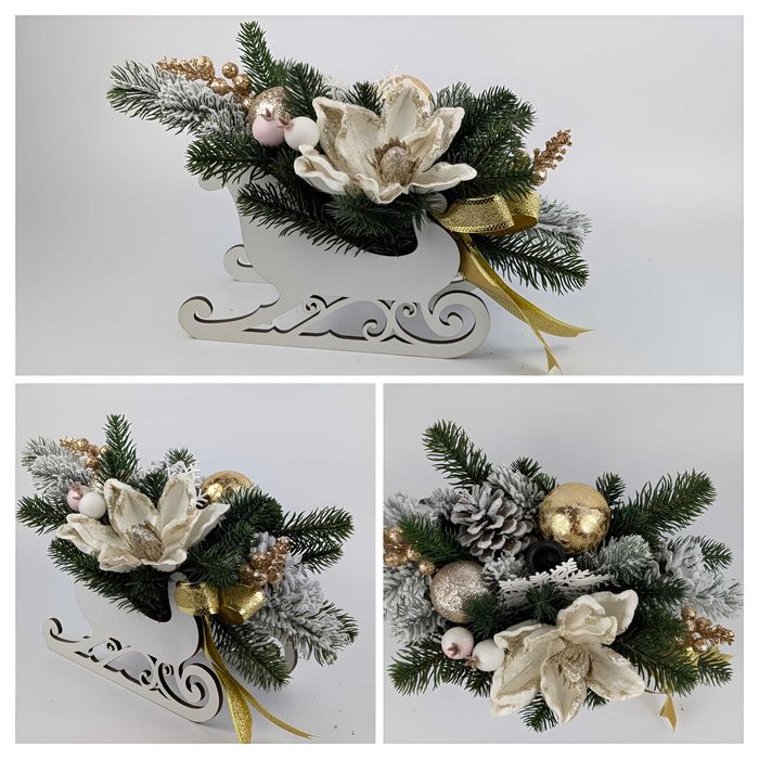 Новорічна композиція "Сани " з підсвічником і декором