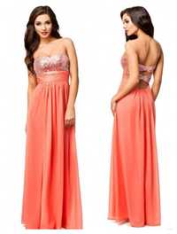 Długa sukienka różowa cyrkonie cekiny ASOS S suknia maxi