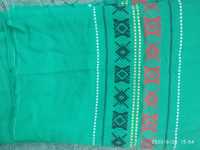 Ткань, материя на теплое платье, зелёная с украинским орнаментом