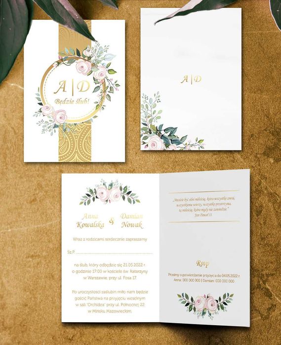 Kwiatowe zaproszenia ślubne żółte