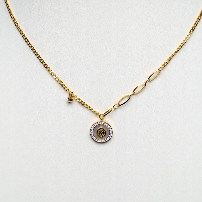 Celebrytka Łańcuszek Monetka Róża Cyrkonie 408