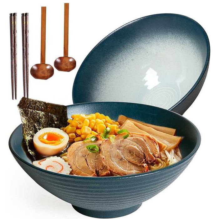 Zestaw 2 ceramicznych misek do ramen 1200 ml z pałeczkami i łyżkami