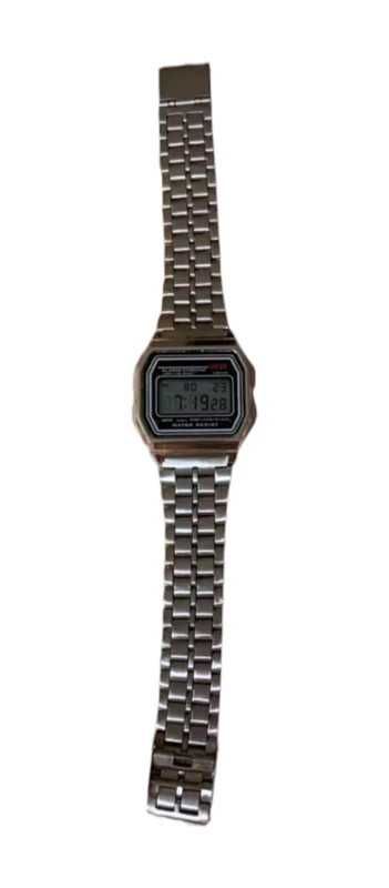 Zegarek srebrny metalowy LED swag elektrnyczny stoper minutnik vintage