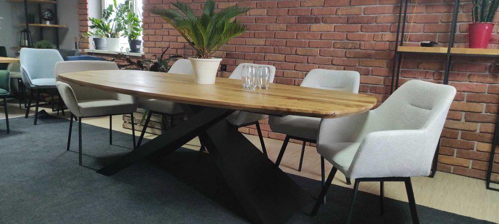 stół lity dąb owal 230x100 zacięta krawędź producent dostępny od ręki