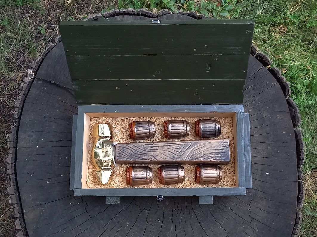 Подарочный Набор Молоток с рюмками в деревянном ящике, мужчине мастеру