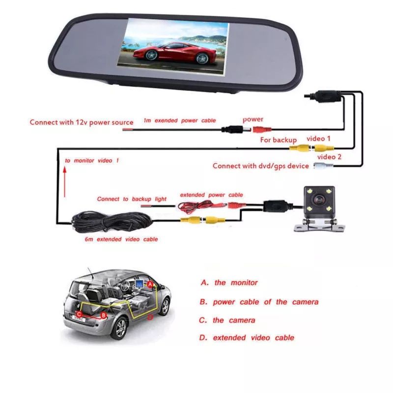 Monitor espelho retrovisor ecrã TFT LCD + Câmara estacionamento NOVO